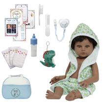 Bebê Tipo Reborn Menino Negro Cabelo Cacheado Bolsa Itens Bebê Tipo Reborn Menino Negro Cabelo Cacheado Bolsa Itens