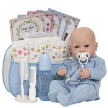 Bebe Tipo Reborn Menino Pijaminha Azul Vários Acessórios