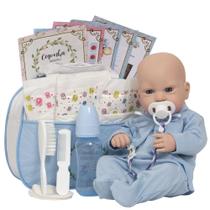 Bebe Tipo Reborn Menino Pijaminha Azul Vários Acessórios