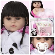 Bebe Tipo Reborn Panda Corpo Inteiro Silicone 21 Acessórios