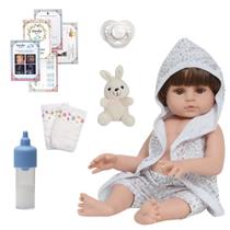 Bebê Tipo Reborn Príncipe Roupão Coelho Pelúcia + Kit Itens Bebê Tipo Reborn Príncipe Roupão Coelho Pelúcia + Kit Itens