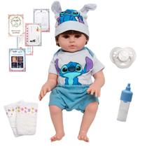 Bebê Tipo Reborn Realista fofo Com Lindo Conjunto Azul 46cm