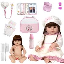 Bebê Tipo Reborn Recem Nascida Cabelo Castanho Realista Fofa