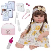 Bebê Tipo Reborn Valentina Vestido Florido Enxoval Completo