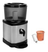 Bebedouro Acquamar Inox com Base de Barro 6 L Filtro com Carvão Ativado, Torneira Click, Boia Dosadora e Suporte Preto