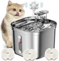 Bebedouro Automático Cães Gato Sensor Presença Kit com 3 Filtros Pet Fonte Elétrico Metal 2L PWD-5S