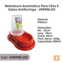 Bebedouro Automático Para Cães E Gatos AntiformigaVERMELHO