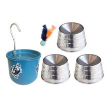 Bebedouro Azul P/ Gato + 3 Comedouros Ergonômico
