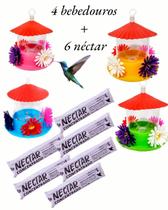 Bebedouro beija flor kit com 6 unidades + sache nectar