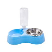 Bebedouro Com Comedouro Em Inox Duplo Com Garrafinha Azul Para Pets