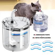 Bebedouro Fonte Purificador de Agua 2L para Gatos Cães Pet Com Kit 5 Refis de Carvão Ativado