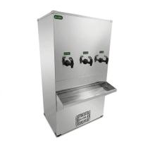 BEBEDOURO INDUSTRIAL DE AGUA GELADA PURIFICADOR DE COLUNA EM AÇO INOX 100L 127v 3 TORNEIRAS ECOBLU