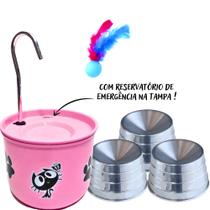 Bebedouro Rosa Para Gato com 3 Comedouros Ergonômico