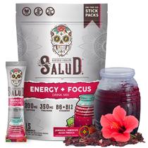 Bebida energética em pó Salud 2 em 1 com sabor de hibisco 15 porções