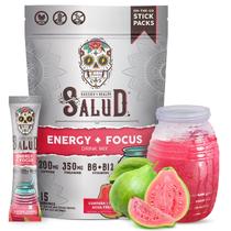 Bebida energética em pó Salud 2 em 1, goiaba, cafeína, B6, B12, 15 porções Bebida energética em pó Salud 2 em 1, goiaba, cafeína, B6, B12, 15 porções