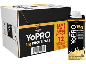 Bebida Láctea UHT 15g de Proteínas Danone YoPRO Banana Zero Açúcar 250ml 12 Unidades