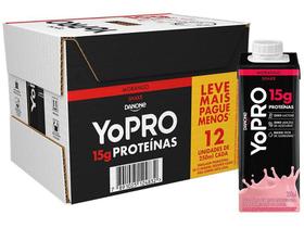 Bebida Láctea UHT 15g de Proteínas Danone YoPRO Morango Zero Açúcar 250ml 12 Unidades