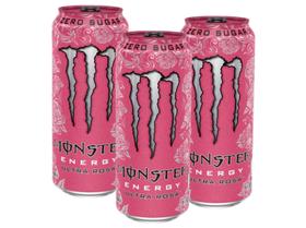 Bebida Monster Ultra Rosá Importado 500ml - 3 Latas