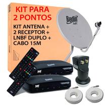 Bedinsat 2 receptores digital + lnbf duplo + antena + kit cabo - BEDIN SAT