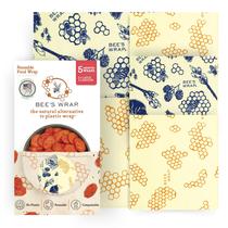 Bee's Wrap Food Wrap, pacote com 5 pacotes de cera de abelha orgânica reutilizável Bee's Wrap Food Wrap, pacote com 5 pacotes de cera de abelha orgânica reutilizável