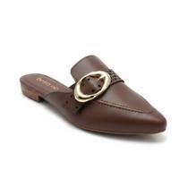 Beira Rio Mule Chocolate Bico Fino Fivela Dourada -