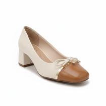Beira Rio Salto Bloco Bico Quadrado Branco Off Camel - Beira Rio Salto Bloco Bico Quadrado Branco Off Camel -