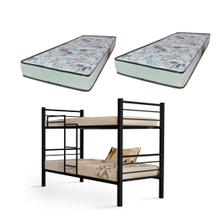 Beliche 100% Ferro/Aço Cristal Vira 2 Camas C/grade Proteção e Escada + 2 Colchões D-23 -Gazin -Preto