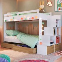 Beliche 4 Gavetas com Escada Branco/Aveiro Oak - Completa Móveis