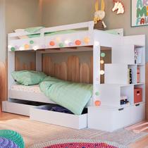 Beliche 4 Gavetas com Escada Branco - Completa Móveis