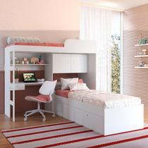 Beliche Atacama 6 Portas 1 Gaveta com Escada Cama Alta e Bancada de Estudo Branco - Panorama Móveis Beliche Atacama 6 Portas 1 Gaveta com Escada Cama Alta e Bancada de Estudo Branco - Panorama Móveis