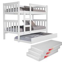 Beliche Branca Em MDF Infantil Com Auxiliar + Colchões - Segurança e Conforto para as Crianças Beliche Branca Em MDF Infantil Com Auxiliar + Colchões - Segurança e Conforto para as Crianças