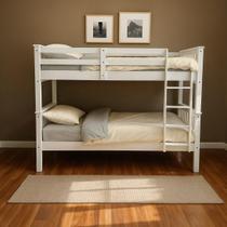 Beliche Cama Solteiro De Madeira Maçiça De Pinus com grade de proteção e escada adulto Branco