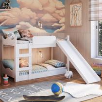 Beliche Cama Solteiro Infantil com Escada Escorregador Proteção Lateral Quarto Dormitório Branco Beliche Cama Solteiro Infantil com Escada Escorregador Proteção Lateral Quarto Dormitório Branco