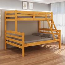 Beliche Casal e Solteiro Madeira Maciça Cor Mel com Grade de Proteção e Escada Cama