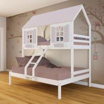 Beliche Casal/ Solteiro Casinha Bela - Madeira Maciça Branco/Rosa Megamobilia