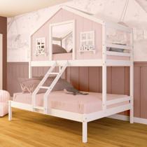 Beliche Casal/ Solteiro Casinha dos Sonhos Madeira Maciça Rosa/ Branco Megamobilia Beliche Casal/ Solteiro Casinha dos Sonhos Madeira Maciça Rosa/ Branco Megamobilia