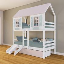 Beliche Casinha Bela Com 2 Gavetas Rosa Kit Escada/escorregador - Madeira Maciça Branco/rosa/verde Housin Beliche Casinha Bela Com 2 Gavetas Rosa Kit Escada/escorregador - Madeira Maciça Branco/rosa/verde Housin