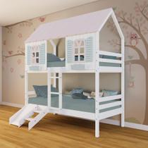 Beliche Casinha Bela Kit Escada/Escorregador - Madeira Maciça Branco/Rosa/Verde Megamobilia Beliche Casinha Bela Kit Escada/Escorregador - Madeira Maciça Branco/Rosa/Verde Megamobilia