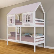 Beliche Casinha Bela - Madeira Maciça Branco/rosa Beliche Casinha Bela - Madeira Maciça Branco/rosa