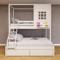 Beliche Casinha Casal/Solteiro 2 Gavetas Madeira Branco