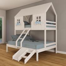Beliche Casinha Casal/Solteiro Escada Escorregador Branco