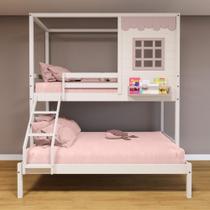 Beliche Casinha Casal/Solteiro Madeira Branco/Rosa Beliche Casinha Casal/Solteiro Madeira Branco/Rosa