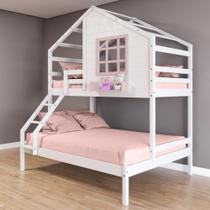 Beliche Casinha Com Janela Casal/solteiro Madeira Maciça Branco/ Rosa Housin Beliche Casinha Com Janela Casal/solteiro Madeira Maciça Branco/ Rosa Housin