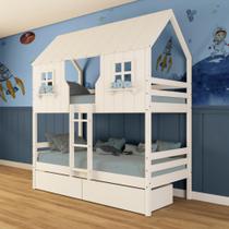 Beliche Casinha Encantada com 02 Gavetas Madeira Maciça Branco Megamobilia