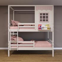 Beliche Casinha Grade Removível Madeira Branco-Rosa Beliche Casinha Grade Removível Madeira Branco-Rosa