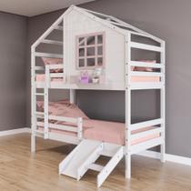 Beliche Casinha Janela Escada Escorregador Grade Branco Rosa Beliche Casinha Janela Escada Escorregador Grade Branco Rosa