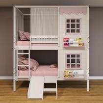 Beliche Casinha Reta 2 Janelas Escorregador Cortina Rosa Beliche Casinha Reta 2 Janelas Escorregador Cortina Rosa