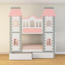 Beliche Castelo Encantado 02 Gavetas - Madeira Maciça Branco/Cinza/Rosa Housin