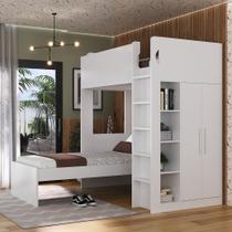 Beliche com Armário 2 Portas 4 Nichos 1 Mesa de Apoio 1 Gaveta 8299 Branco Beliche com Armário 2 Portas 4 Nichos 1 Mesa de Apoio 1 Gaveta 8299 Branco