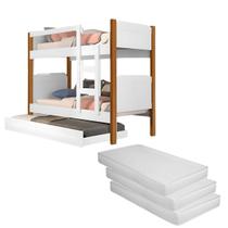 Beliche Com Cama Auxiliar Escada Ptoteção Lateral Solteiro MDF Incluso 3 Colchões 188x88 D33